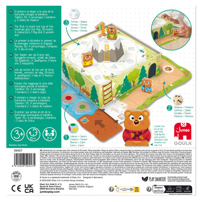 Child moving a wooden bear up the mountain section of the Goula Bear Adventure game