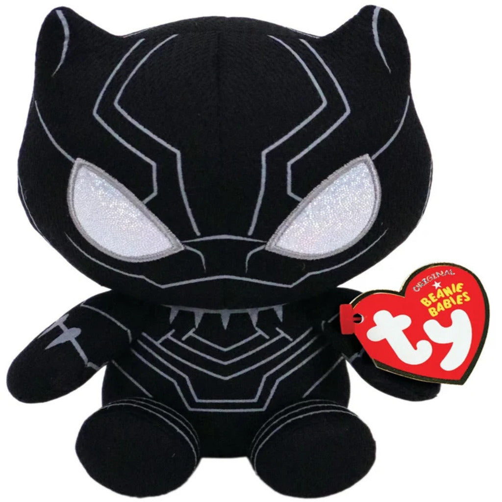 The Black Panther Regular 15cm Ty Beanie Boo plush toy shown front-on against a plain white background