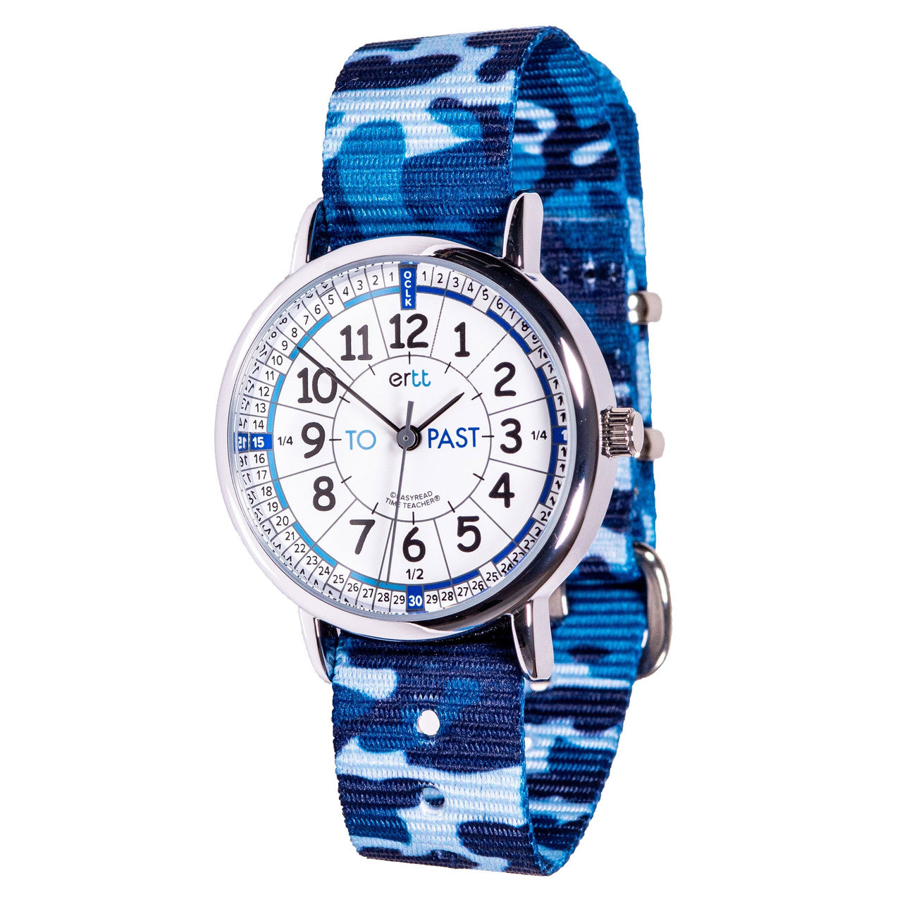 EasyRead  Past & To Time Teacher Watch -  Blue Camo Strap with White Face