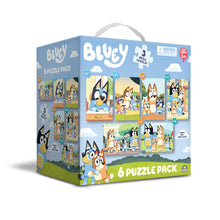 Bluey 6 puzzle pack featuring 3 skill levels and Bluey family characters