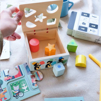 Djeco - Geo Junzo Wooden Shape Sorting Box