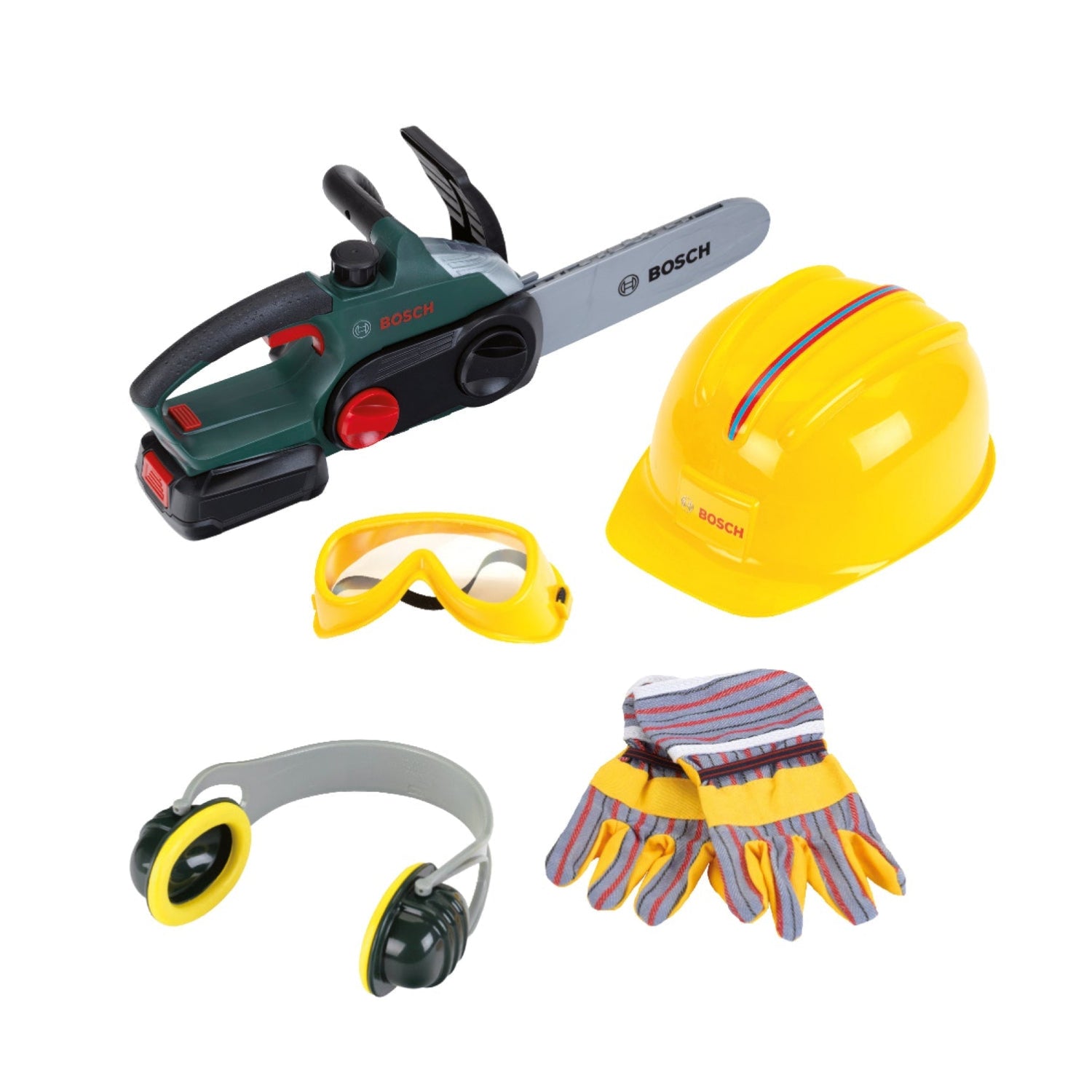 Bosch Mini Chainsaw with Helmet and Accessories Set pretend play toy