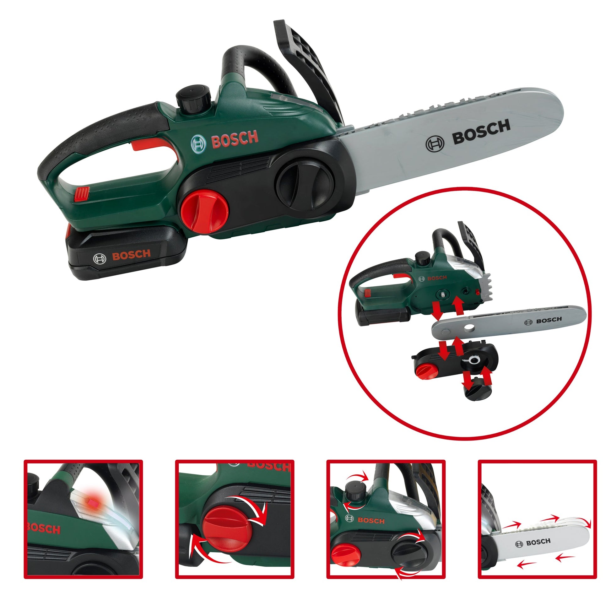 Bosch Mini toy chainsaw with realistic sound and flashing lights