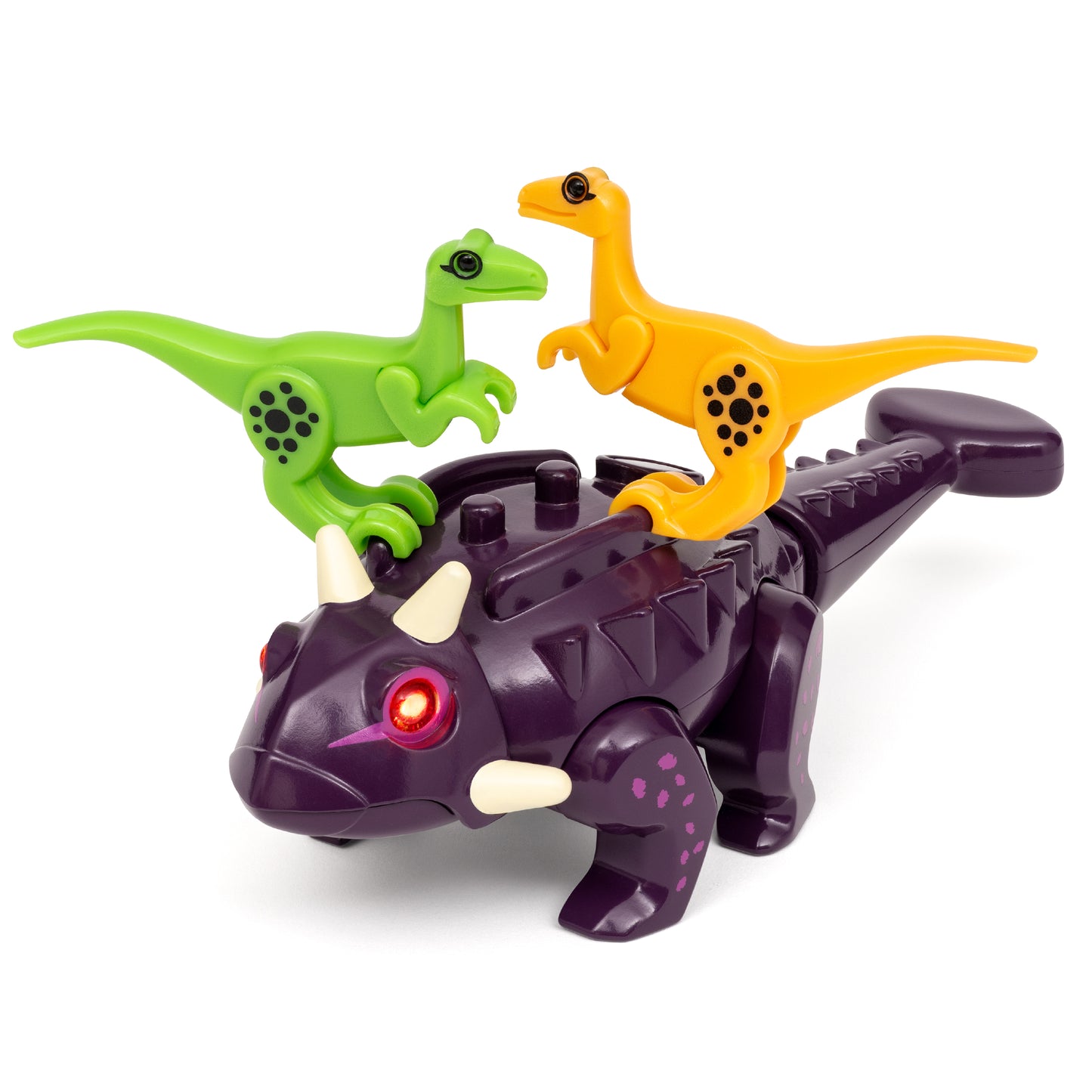 BRIO World Dinosaur Attack Set featuring light and sound Ankylosaurus, two Velociraptors and cargo wagon
