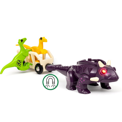 BRIO World Dinosaur Attack Set featuring light and sound Ankylosaurus, two Velociraptors and cargo wagon