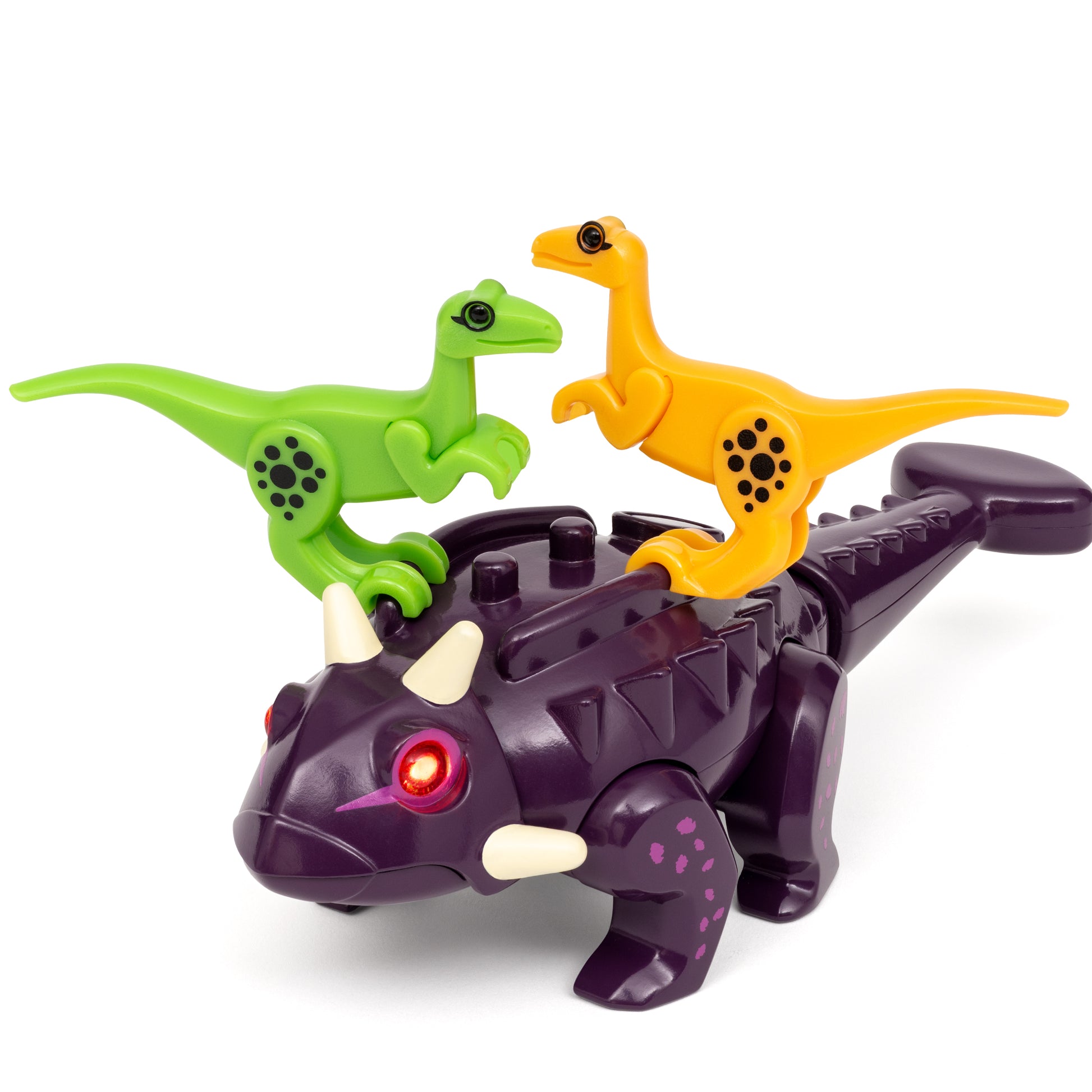 BRIO World Dinosaur Attack Set featuring light and sound Ankylosaurus, two Velociraptors and cargo wagon