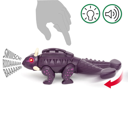 BRIO World Dinosaur Attack Set featuring light and sound Ankylosaurus, two Velociraptors and cargo wagon