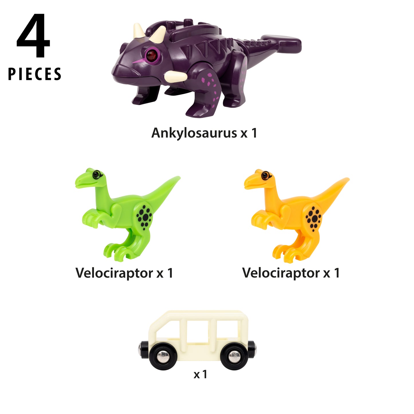 BRIO World Dinosaur Attack Set featuring light and sound Ankylosaurus, two Velociraptors and cargo wagon