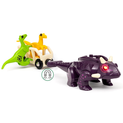 BRIO World Dinosaur Attack Set featuring light and sound Ankylosaurus, two Velociraptors and cargo wagon