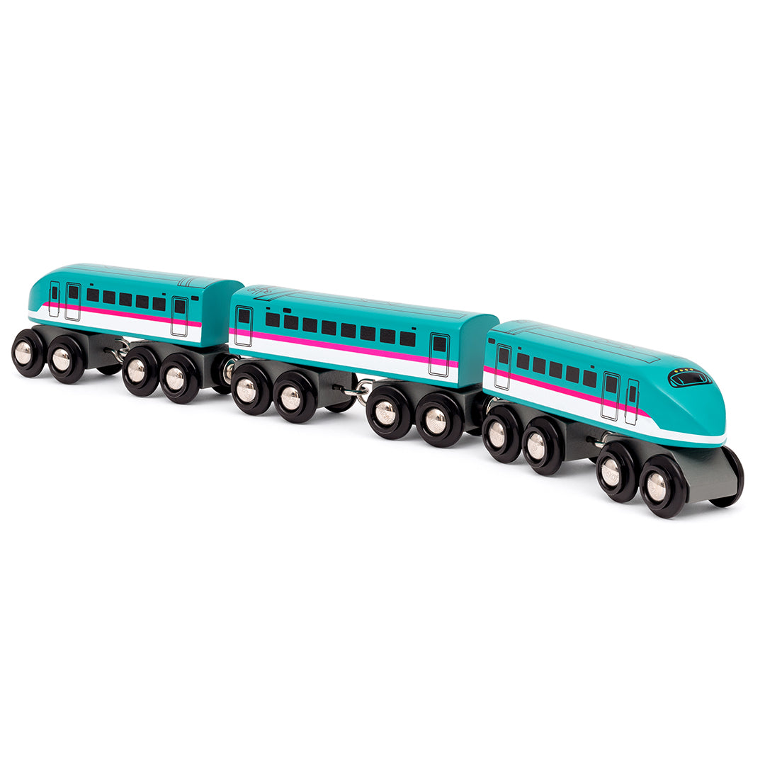 BRIO World Trains of the World Shinkansen Series E5 Hayabusa Japanese bullet train with two power cars and passenger carriage