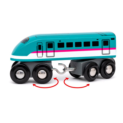 BRIO World Trains of the World Shinkansen Series E5 Hayabusa Japanese bullet train with two power cars and passenger carriage