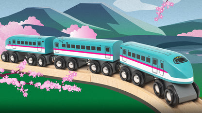 BRIO World Trains of the World Shinkansen Series E5 Hayabusa Japanese bullet train with two power cars and passenger carriage