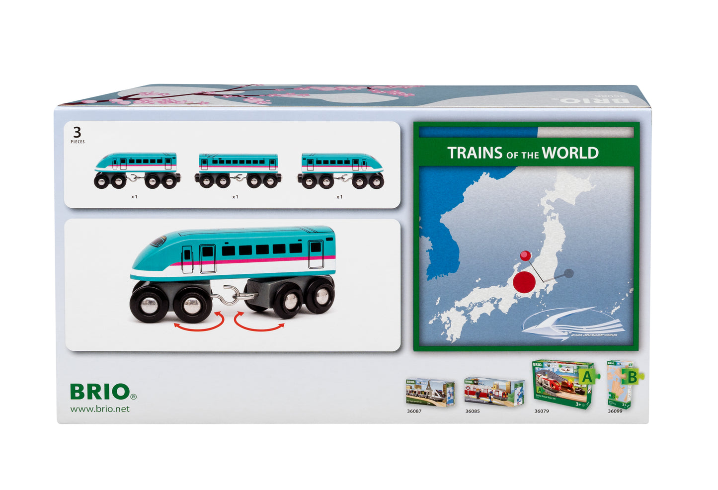 BRIO World Trains of the World Shinkansen Series E5 Hayabusa Japanese bullet train with two power cars and passenger carriage