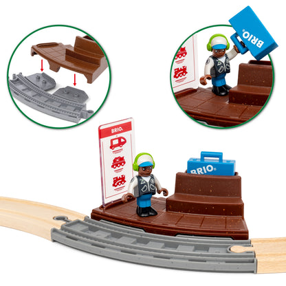 BRIO World Pull Back Train Set 28-piece wooden railway with battery-free pull back locomotive, passenger wagon and station platform