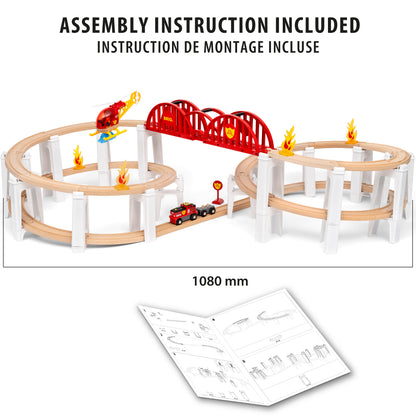 BRIO World Mega Spiral Set 73-piece wooden railway with battery-powered train, spiral supports, bridge, helicopter and cargo accessories