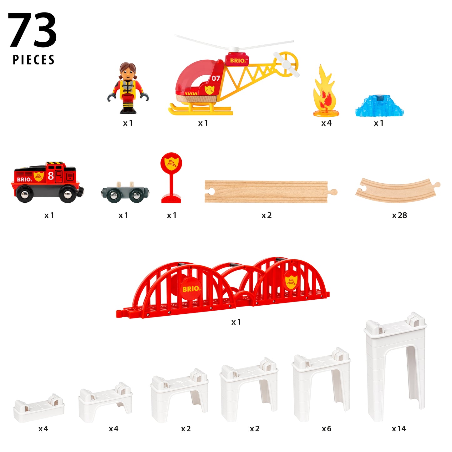 BRIO World Mega Spiral Set 73-piece wooden railway with battery-powered train, spiral supports, bridge, helicopter and cargo accessories