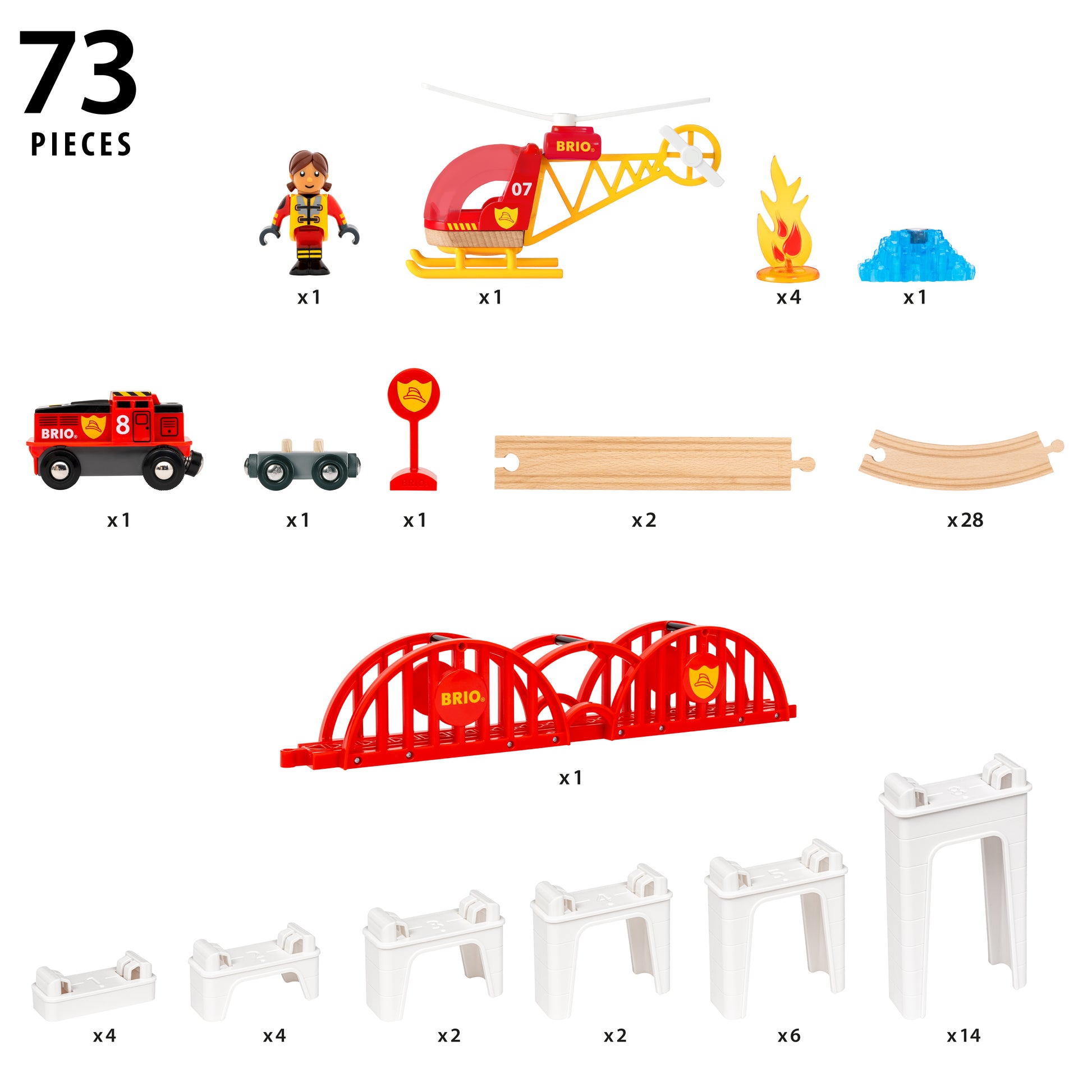 BRIO World Mega Spiral Set 73-piece wooden railway with battery-powered train, spiral supports, bridge, helicopter and cargo accessories