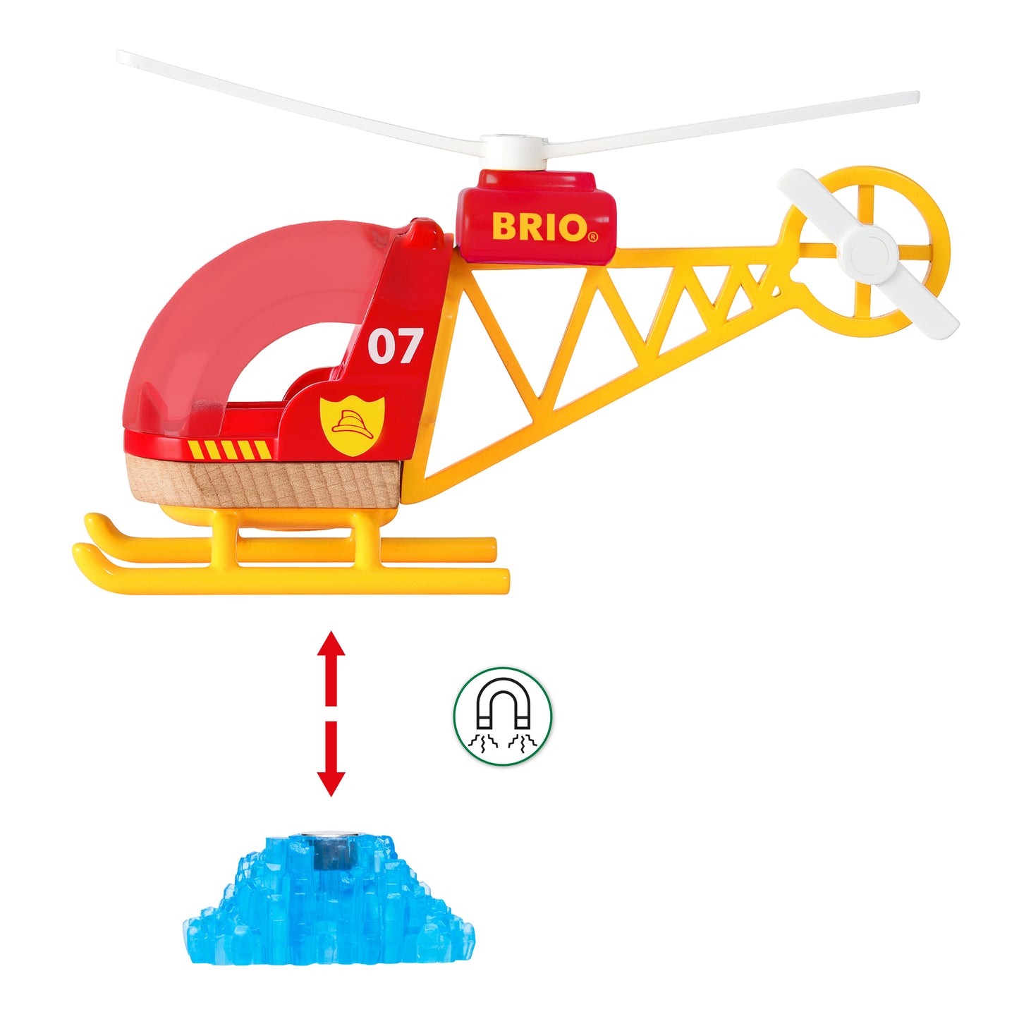 BRIO World Mega Spiral Set 73-piece wooden railway with battery-powered train, spiral supports, bridge, helicopter and cargo accessories