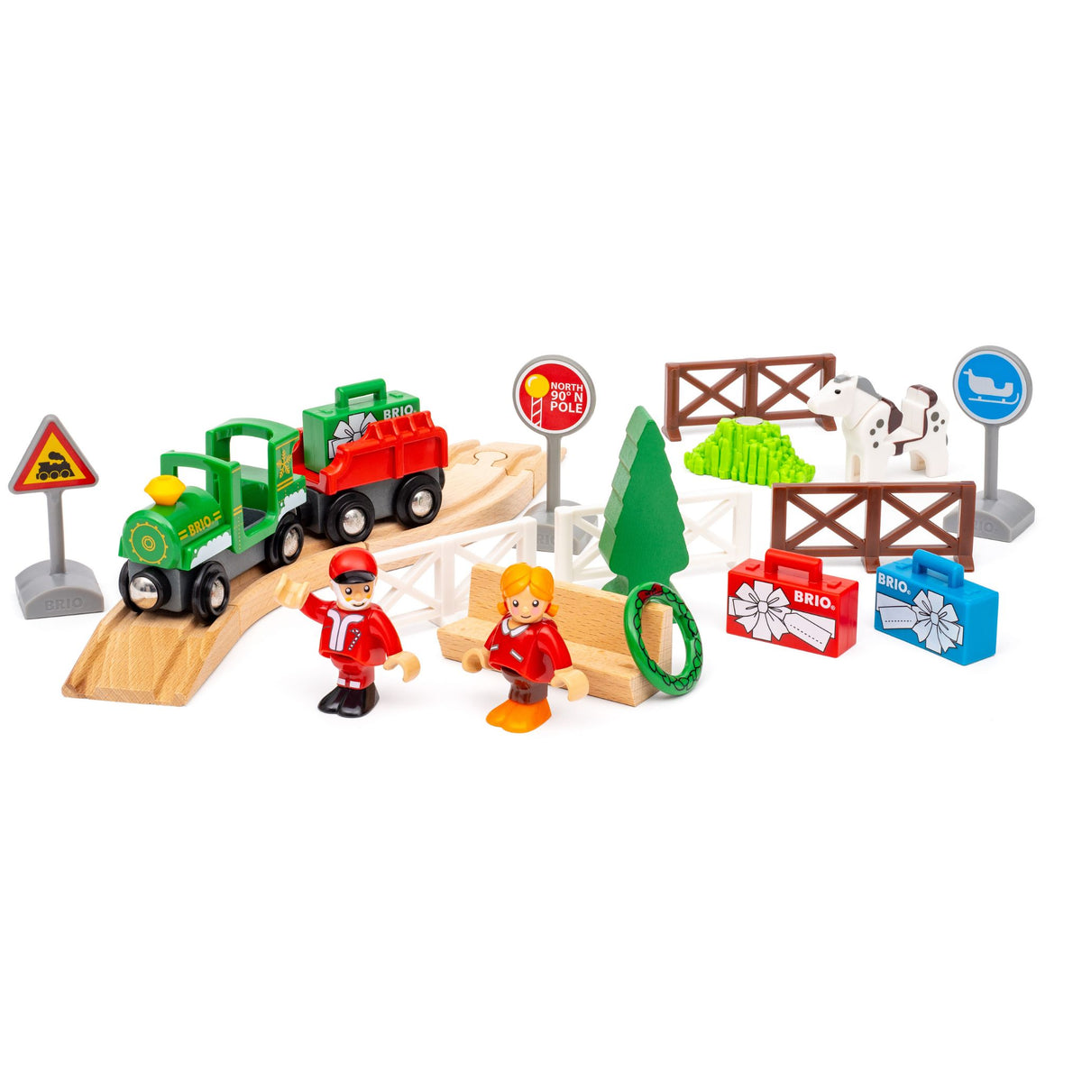 BRIO Advent Calendar 2026 contents with train, wagon, figures, track, horse and Christmas accessories