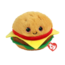 Buns the Hamburger Ty Beanie Bouncer soft plush toy photographed front-on, 10cm, on a white background