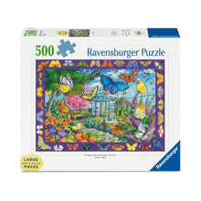 Ravensburger The Butterfly Place 500 piece puzzle box with colourful butterflies gathered among bright flowers