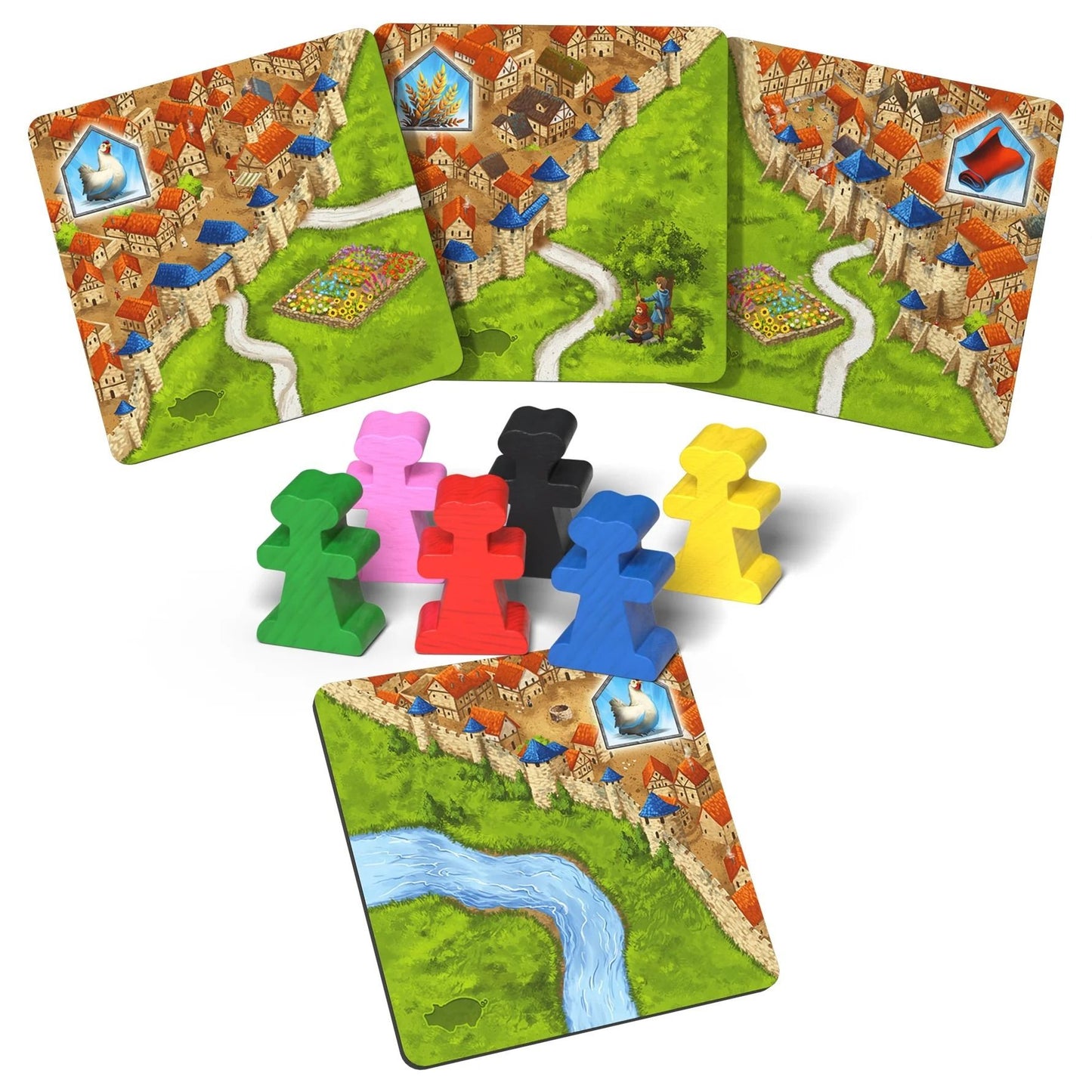 Carcassonne Traders and Builders expansion tiles and builder meeples