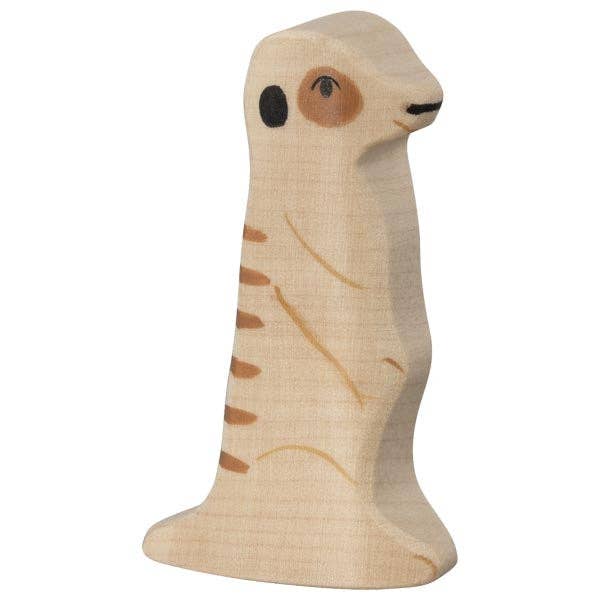 Holztiger Meerkat handcrafted wooden safari animal figure standing upright with hand-painted natural markings