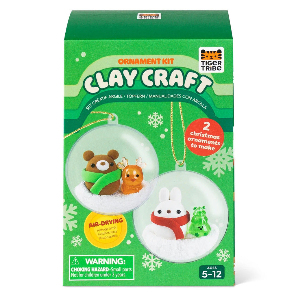 Clay craft ornament kit for kids with bear and bunny designs, air-dry clay and step-by-step instructions