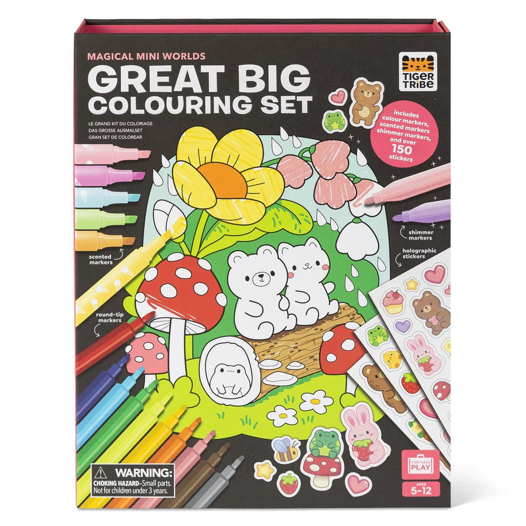 Great Big Colouring Set in Magical Mini Worlds, a magnetic-close box of colouring pages, markers and stickers