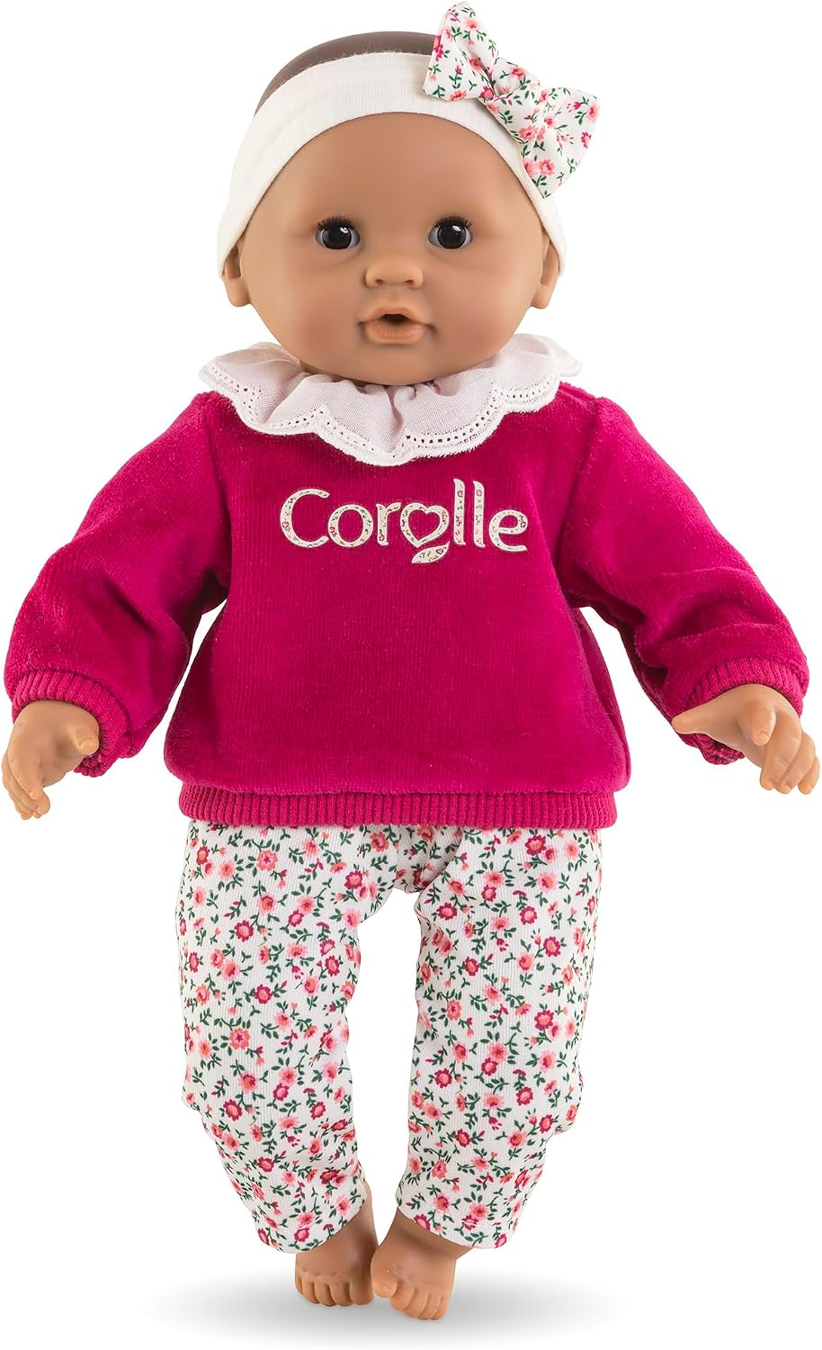 Corolle Bébé Calin Maria 30cm soft body baby doll with pink sweater and floral pants