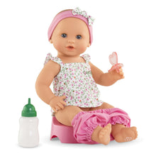 Corolle Emma drink and wet baby doll sitting on potty with bottle and dummy accessories