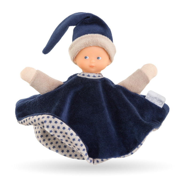 Corolle Tidoudou Marine Rêves d'Étoiles baby comforter doll with soft navy blanket and sleep hat