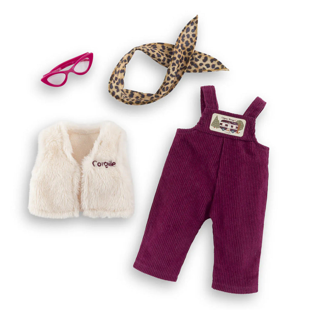 Corolle Trendy Explorer outfit set for 36cm Ma Corolle dolls, with purple corduroy and faux fur pieces