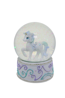 Unicorn snow globe with pastel colours and sparkling glitter decorative base