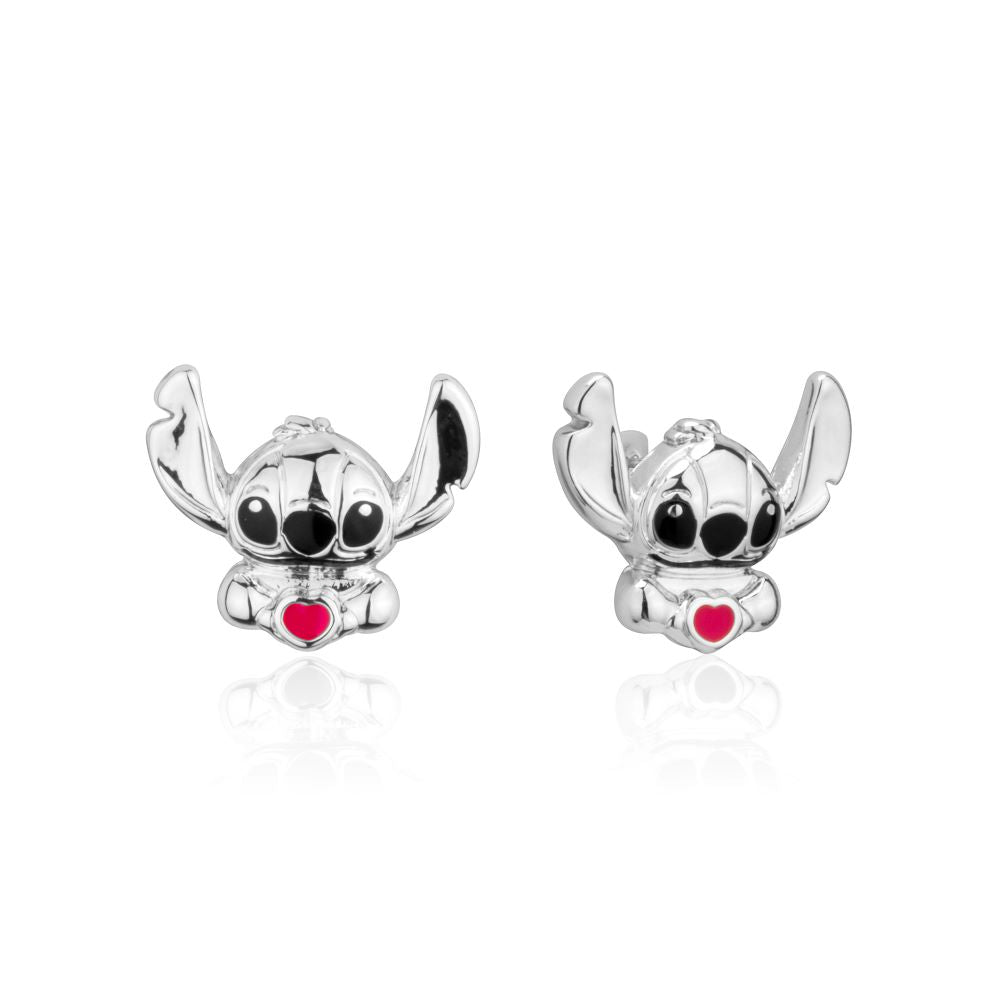 Couture Kingdom Disney Lilo and Stitch heart stud earrings silver with pink enamel