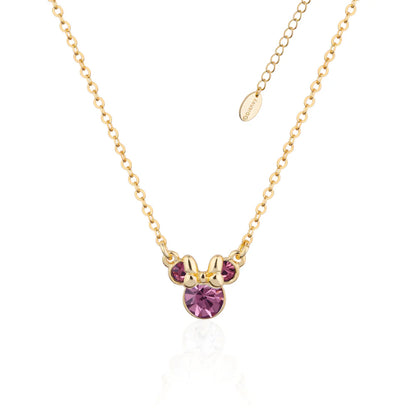 Couture Kingdom Disney® Minnie Mouse June birthstone gold necklace with pale pink crystals and 14k gold plated finish