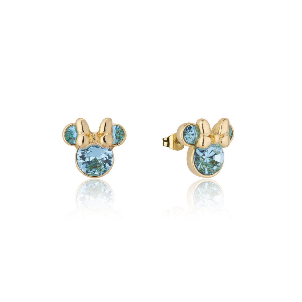 Couture Kingdom Disney Minnie Mouse March birthstone stud earrings gold with blue crystals