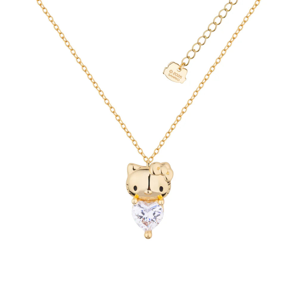Couture Kingdom x Sanrio® Hello Kitty® April birthstone gold necklace featuring heart-shaped clear crystal pendant