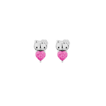 Couture Kingdom x Sanrio® Hello Kitty® October birthstone stud earrings featuring heart-shaped pink crystals and gold plated finish