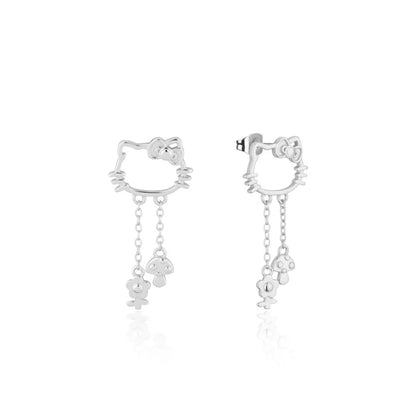 Couture Kingdom x Sanrio® Hello Kitty® outline silver stud earrings with dangling flower and mushroom charms