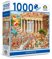 Crown 1000 piece Acropolis puzzle featuring ancient Greek temples, mythology and historical crowds