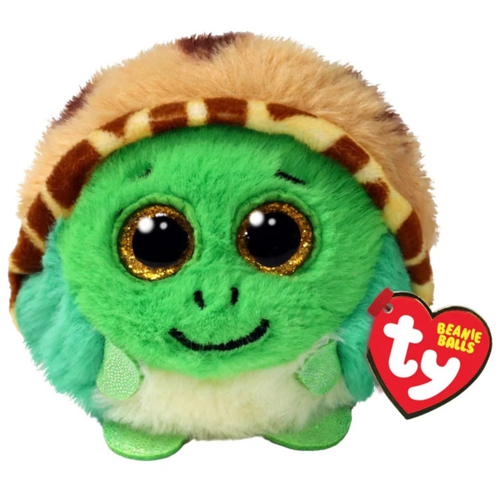The Cruiser the Turtle 10cm Ty Beanie Puff plush toy photographed front-on on a plain white background