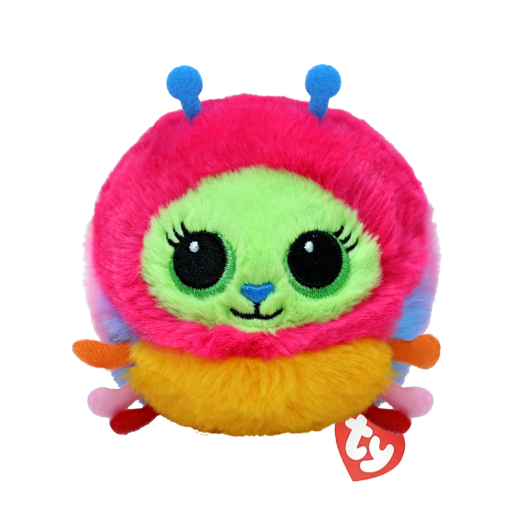 Crystal the Caterpillar Ty Beanie Bouncer plush toy photographed front-on, 10cm, on a white background