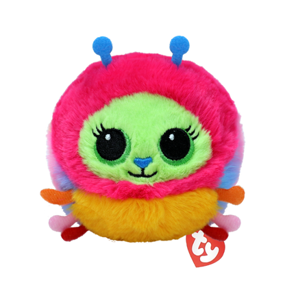 Crystal the Caterpillar Ty Beanie Bouncer plush toy photographed front-on, 10cm, on a white background