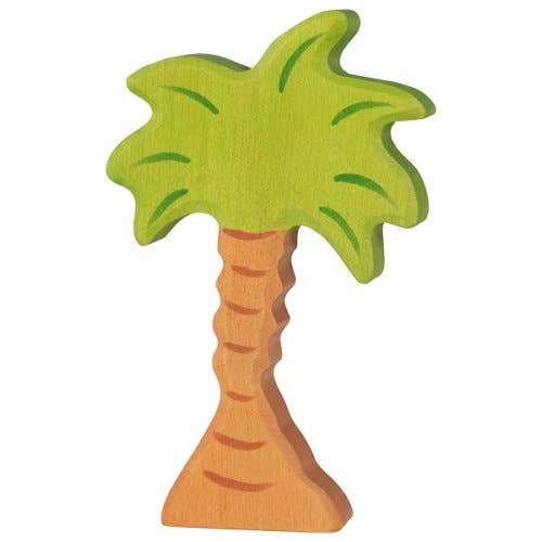 Holztiger Small Palm Tree handcrafted wooden scenery accessory with green palm leaves and natural wood trunk