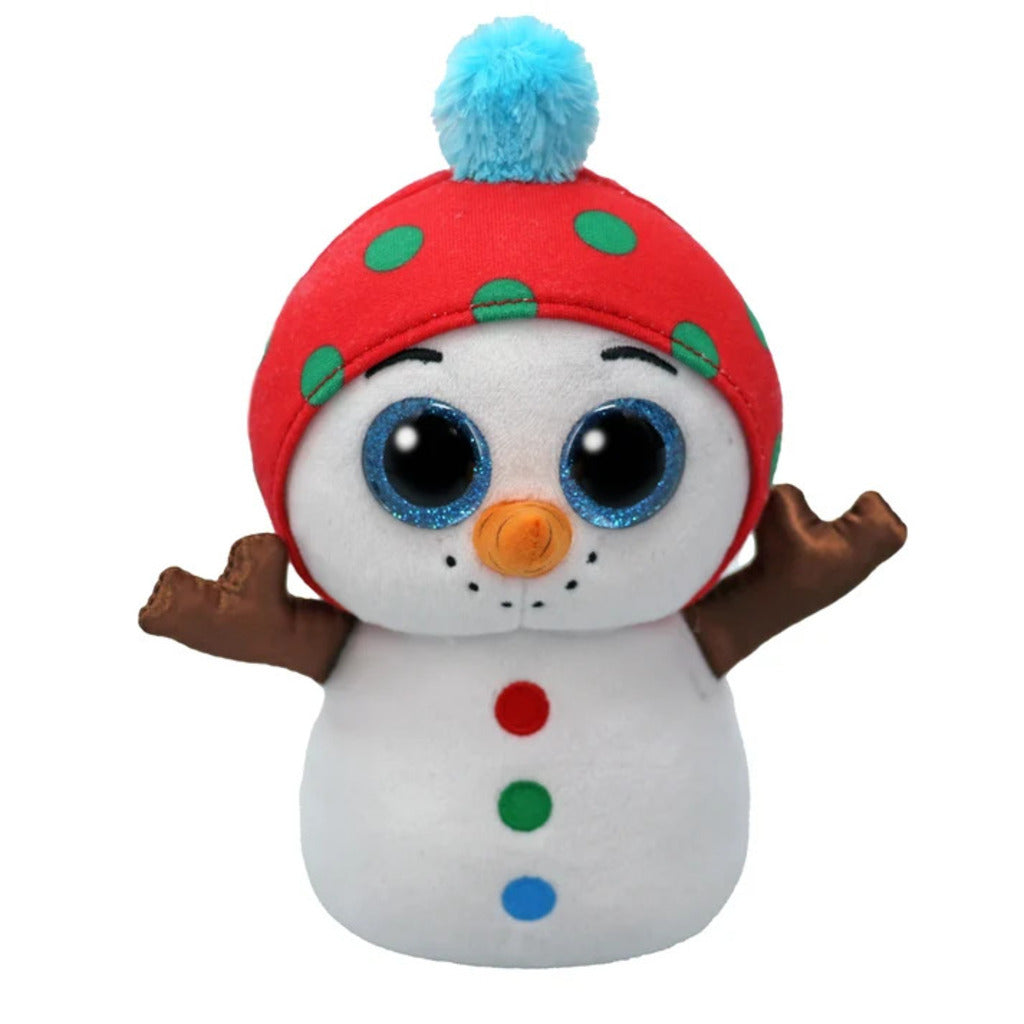 Dave the Snowman Regular 15cm Ty Beanie Boo plush toy shown front-on against a white studio background