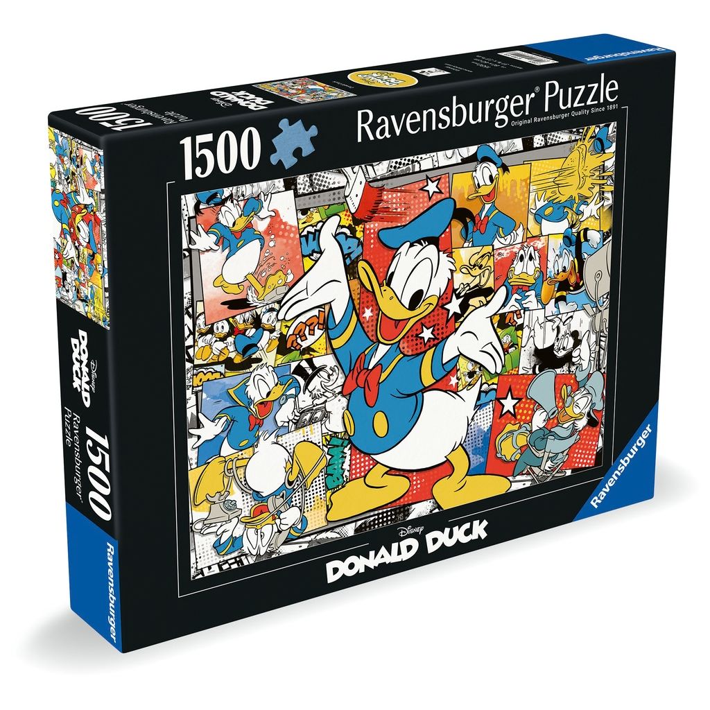 Close-up of puzzle pieces from the Ravensburger Disney Donald Duck 1500 piece jigsaw showing a precise fit