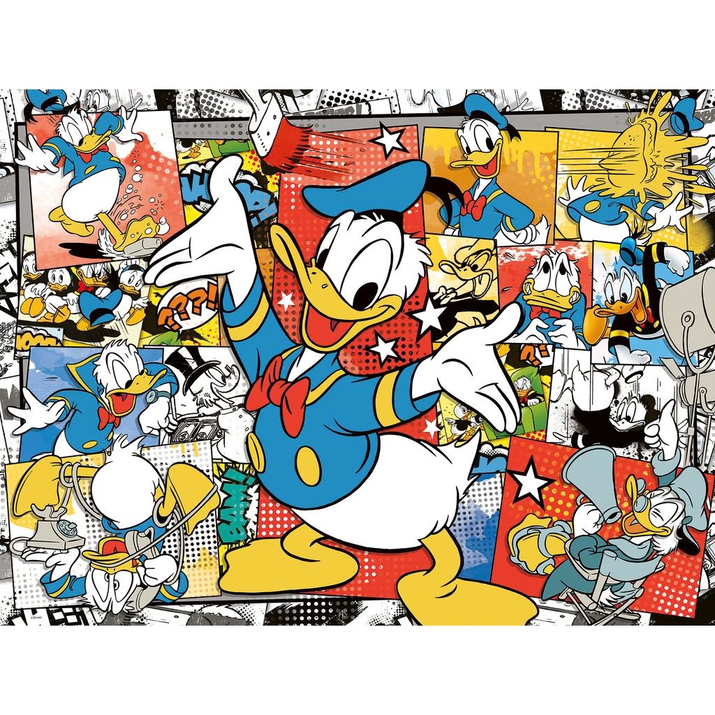 Completed Disney Donald Duck jigsaw puzzle measuring 80 x 60 cm, full of vibrant colour and character