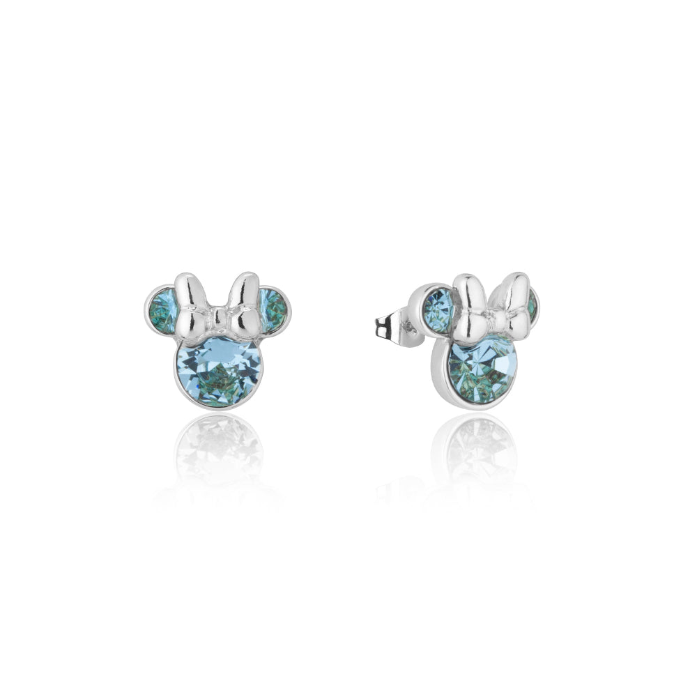 Disney Minnie Mouse March Birthstone Stud Earrings silver with light blue crystals