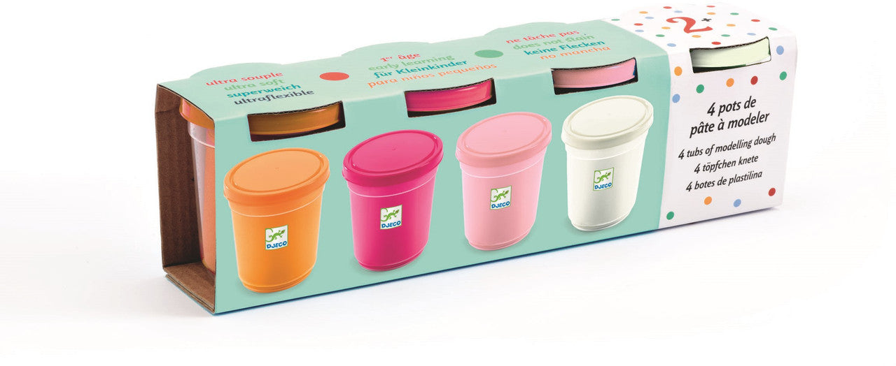 Djeco - 4 Tubs of Play Dough - Pink Pastels